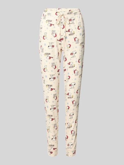 Jake*s Casual Pyjama-Hose aus reiner Baumwolle mit Peanuts® Print Ecru 1