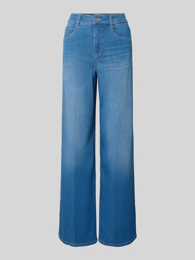 Produktfoto, Jeans mit weitem Bein Modell 'LIVA' von Angels aus Baumwoll-Mix mit Stretch-Anteil, Used-Look, Bügelfalten, blaue Farbe.