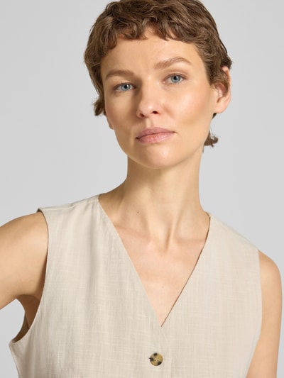 VERO MODA Regular Fit Leinenweste aus Baumwoll-Leinen-Mix Modell 'CAIA' Beige 3