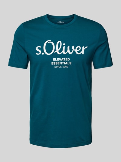 s.Oliver RED LABEL Regular Fit T-Shirt aus reiner Baumwolle mit Statement-Label-Print Petrol 2