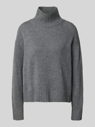 Produktfoto, grijze Strickpullover aus Baumwoll-Kaschmir-Mix van Luisa Cerano met hoge opstaande kraag, geribde boorden, losse fit, gladde textuur