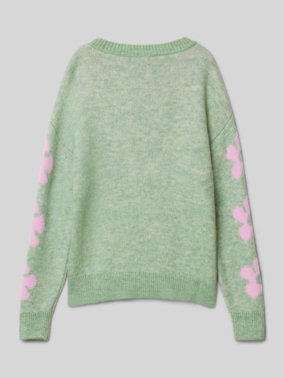 Only Regular Fit Strickpullover mit Blumen-Muster Modell 'NAJA' Hellgruen 3