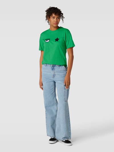 Chiara Ferragni T-shirt z wyhaftowanym z motywem model ‘EYE STAR’ Trawiasty zielony 1