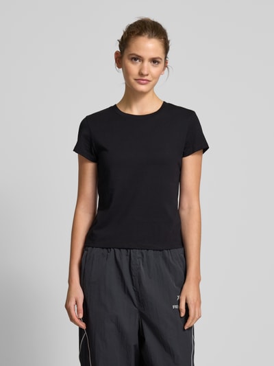 Review Loose fit T-shirt met geribde ronde hals Zwart - 4