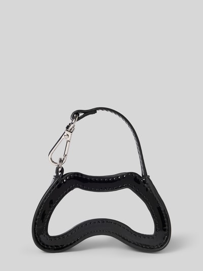 Productfoto, sleutelhanger met logo-prägung van Diesel, Karabijnsluiting metallic, korte draagband, open hoofdvak, glanslook, zwart, Breedte 9 cm, Lengte 6 cm, Diepte 2 cm