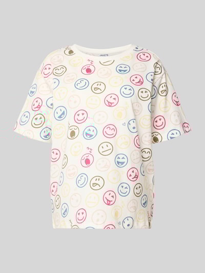Jake*s Casual Pyjama-Oberteil im Allover-Look mit Rundhalsausschnitt Offwhite 1
