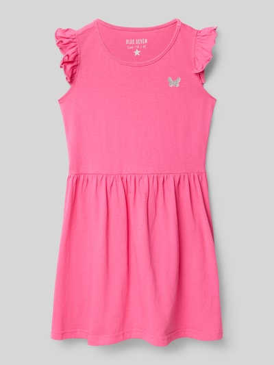 Productfoto, roze jurk met A-lijn, ruches en motief, puur katoen, ronde hals, ruglengte maat 116: 59 cm, Kleid mit Rüschen und Motiv van Blue Seven