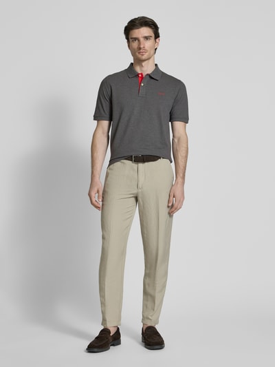 Gant Regular fit poloshirt met labelstitching Antraciet gemêleerd - 1