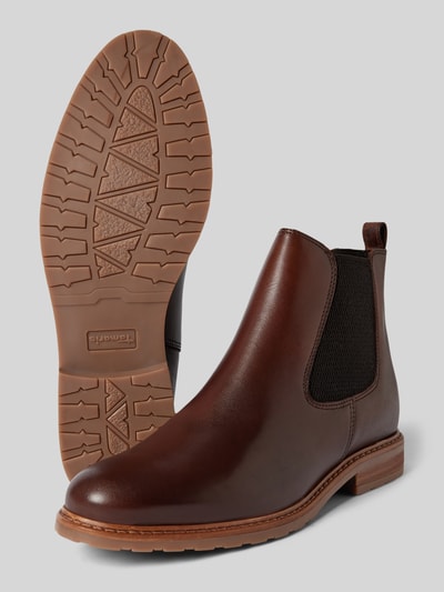 Tamaris Chelsea boots van leer met siernaad Donkerbruin - 3