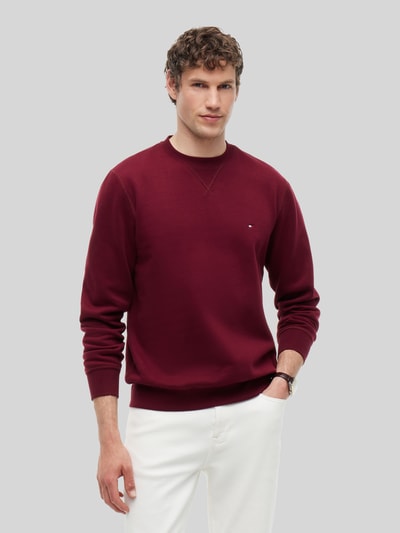 Tommy Hilfiger Regular Fit Sweatshirt aus reiner Baumwolle mit Logo-Stitching Bordeaux 4