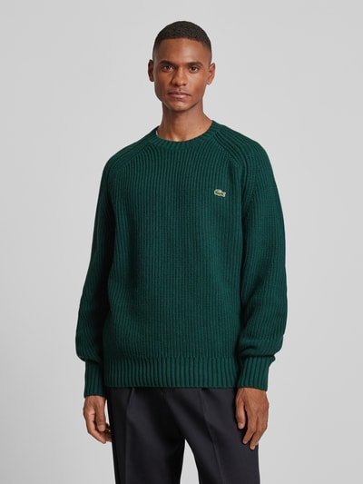 Lacoste Sweter z dzianiny z wełny z naszywką z logo model ‘BEADED’ Granatowy 4