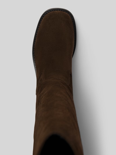 Productfoto, Stiefel uit leer met blokhak van BIANCO in donkerbruin met afgerond model en gestructureerde zool, Dames laars, Schachthoogte 41 cm, Schachtbreedte 20 cm, Hakhoogte 5 cm, maat 40