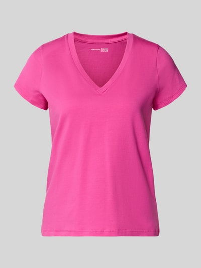 Produktfoto, Regular Fit T-shirt mit V-hals van Schiesser, roze, katoenmix, met korte mouwen, dames, eenvoudige en gladde textuur