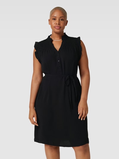 ONLY CARMAKOMA PLUS SIZE knielange jurk met strikceintuur, model 'TITA' Zwart - 4