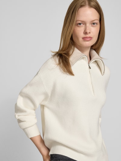 MANGO Strickpullover aus Viskose-Mix mit Troyer-Kragen Modell 'RIZON' Beige 3