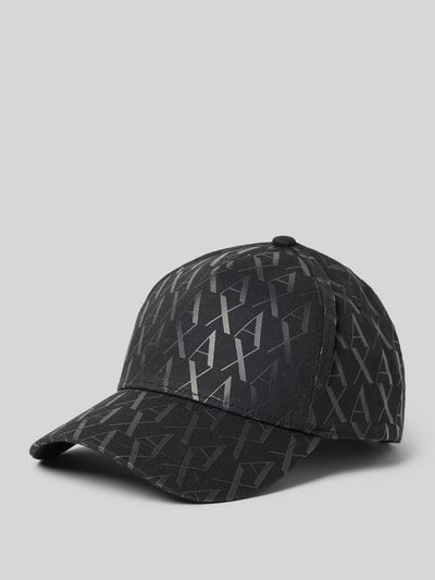 Produktfoto, Basecap mit Logo-Print und verstärktem Schirm von ARMANI EXCHANGE aus reiner bawełna, otwory wentylacyjne, regulowana długość, nadruk z logo