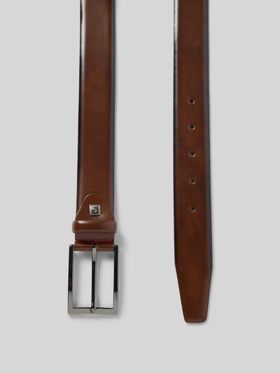 Produktfoto, Ledergürtel mit Dornschließe von Pierre Cardin aus Echtleder in Braun mit klassischer Form und Label-Detail, Breite 122 cm