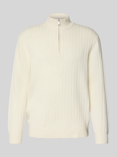 Profuomo Wollpullover mit Troyer-Kragen Offwhite 2