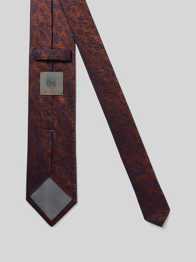 Produktfoto, Krawatte aus Seide im Allover-Look (7,5 cm) von MONTI, rot-braune und blaue Muster, klassische Form, feine Textur, Label-Detail