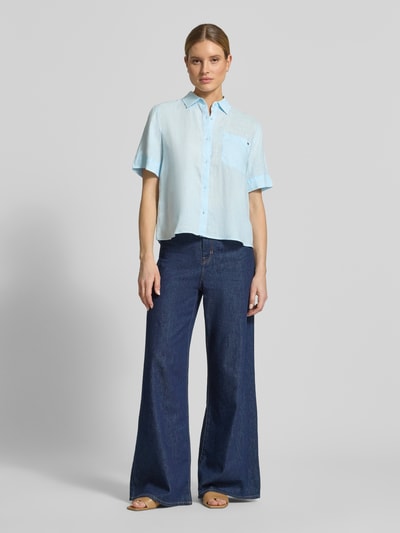 Tommy Hilfiger Loose Fit Leinenbluse mit Brusttasche Hellblau 1