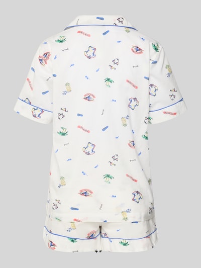 Männermodel trägt Comfort Fit Pyjamal aus reiner Baumwolle von Polo Ralph Lauren mit Summer Print Allover-Muster, Popeline-Textur, kurzarm, Ganzkörperansicht Rückansicht.