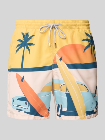 Zeybra Regular Fit Badehose mit Label-Patch Modell 'Surf Car' GELB 1