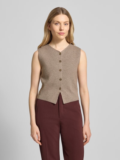 Oui Gebreid gilet met V-hals Taupe - 4