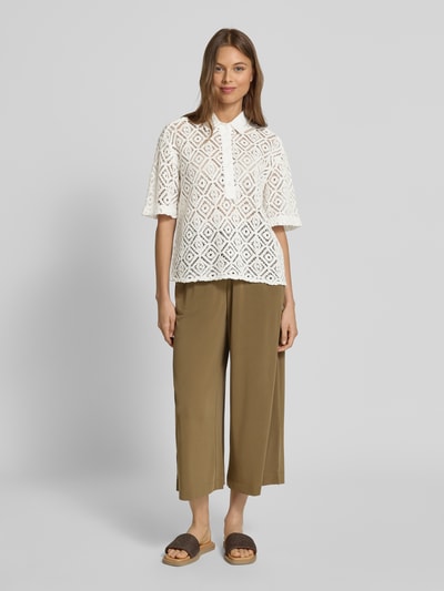 Christian Berg Woman Regular Fit Crochet-Bluse aus reiner Baumwolle Offwhite 1