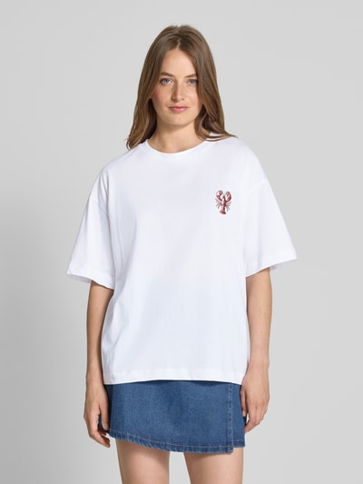 Pieces T-shirt o luźnym kroju z czystej bawełny model ‘TOBSTER’ Biały 4