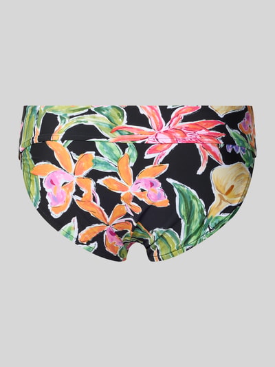 Produktfoto, Bikinihose mit floralem Muster von Seafolly, Florales-Muster auf schwarzem Material-Mix mit Stretch-Anteil und elastischer Bund