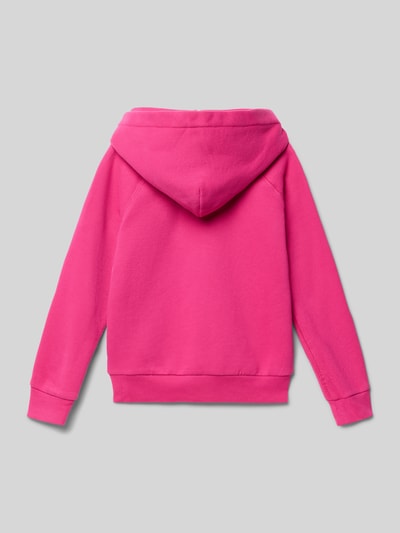 Produktfoto, Regular Fit Hoodie aus Baumwoll-Mix von Polo Ralph Lauren Kids, unifarben in Pink, Sweat-Material, Kapuze, gerippte Abschlüsse.