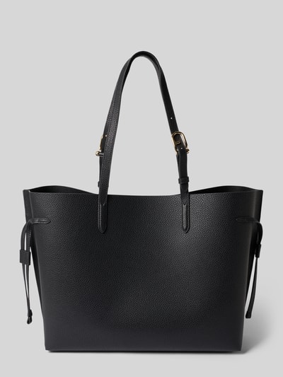 Produktfoto, schwarze Handtasche aus echtem Leder mit Logo-Detail Modell 'Ava' von FURLA, offene Form, schmale Schulterriemen, strukturierte Oberfläche, Maße 51x30x40 cm, Riemen 58 cm.