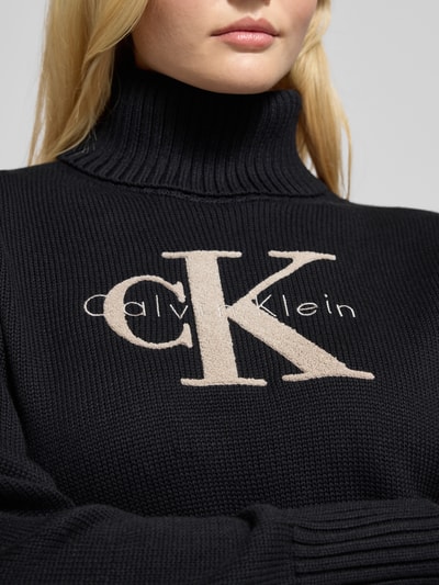 Calvin Klein Jeans Gebreide coltrui, model 'CHENILLE' Zwart - 3