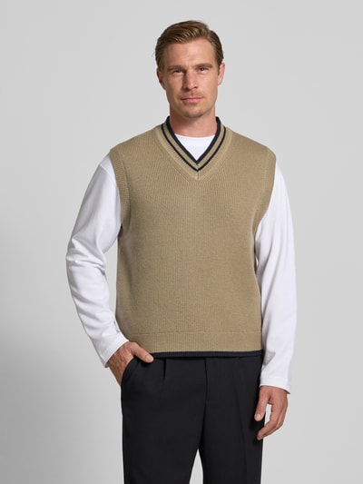 Wood Wood Bezrękawnik wełniany z dekoltem w serek model ‘COBEK’ Jasnobrązowy 4