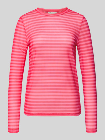 Produktfoto, Longsleeve mit geripptem Rundhalsausschnitt Modell 'Irie' von LOLLYS LAUNDRY in Rosa mit Streifen, Material-Mix mit Stretch-Anteil, Regular-Fit.