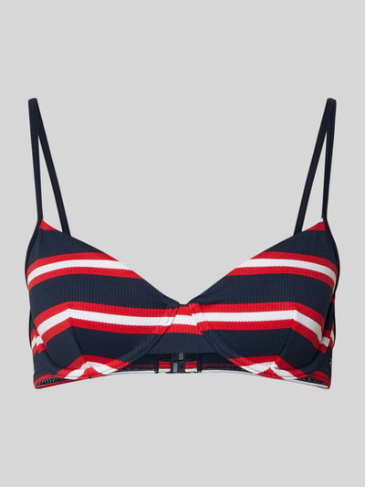 Produktfoto, Bikini-Oberteil aus geripptem Material von TOMMY HILFIGER, mehrfarbig gestreift, verstellbare Spaghettiträger, Klickverschluss.