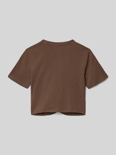 Produktfoto, Kinder T-Shirt von Only Modell 'Boxy Fit T-Shirt aus reiner Baumwolle Modell 'REX'' in Unifarben Braun, Boxy-Fit, reine Baumwolle, Kurzarm, Rundhals, Knoten-Detail