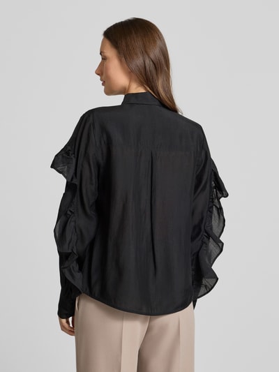 Copenhagen Muse Bluse mit Volants und Hemdblusenkragen Modell 'MOLLY' Black 5