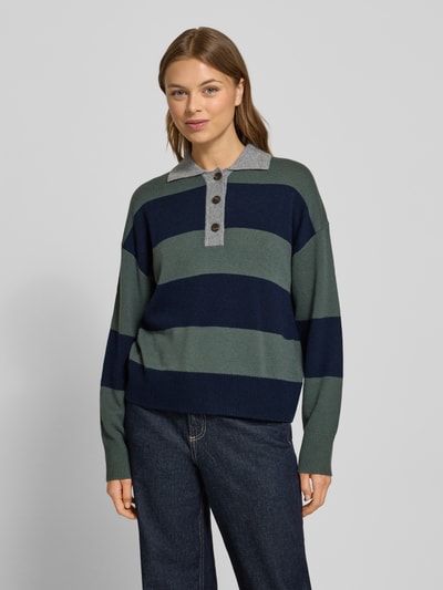 Stefanel Strickpullover mit Polokragen aus Lanawolle-Kaschmir-Mix Dunkelblau Melange 4