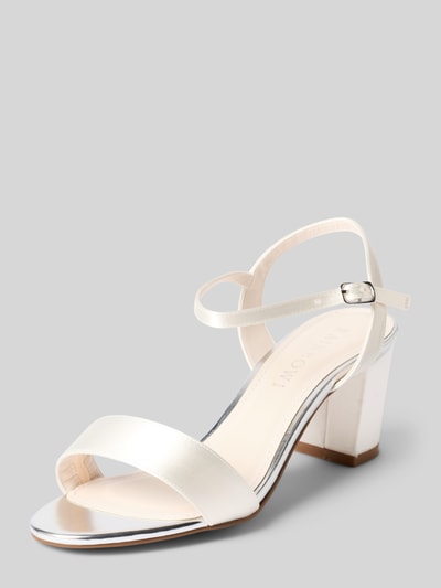 Produktfoto, Sandalette mit Blockabsatz Modell 'Margot' von Rainbow Club aus Satin mit Riemen und Dornschließe, Absatzhöhe: 6 cm, Größe 39.