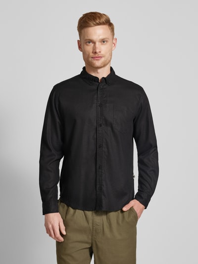 Thinking Mu Regular fit vrijetijdsoverhemd met borstzak, model 'BLACK HEMP ANT' Zwart - 4