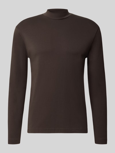 Produktfoto, Longsleeve mit Stehkragen Modell 'MORITZO' von DRYKORN in Dunkelbraun, gerader Schnitt, glatte Oberfläche, dezente Textur