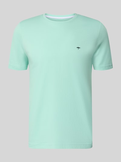 Produktfoto, T-Shirt mit Rundhalsausschnitt und Label-Stitching von Fynch-Hatton w kolorze miętowym, czysta bawełna, krój regular fit, długość tyłu w rozmiarze M: 71 cm