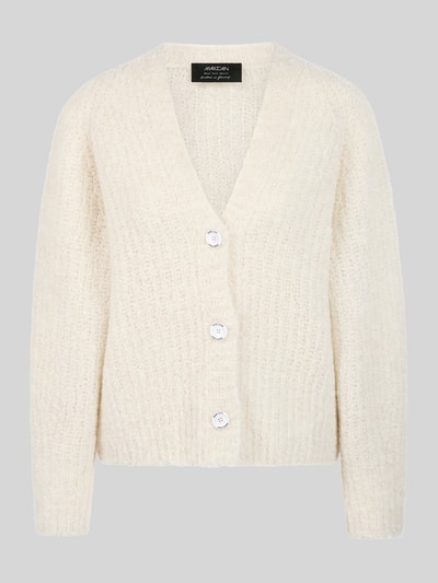 Marc Cain Cardigan aus Alpaka-Wolle-Mix mit Label-Patch Offwhite 2