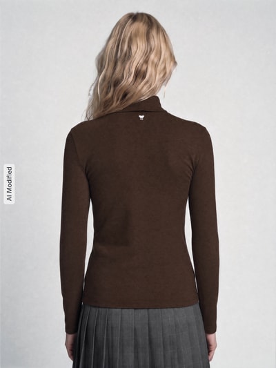 Weekend Max Mara Slim fit shirt met lange mouwen van viscosemix model 'MULTIF' Donkerbruin - 5