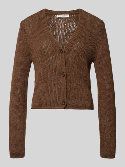 Produktfoto, Slim Fit Strickjacke aus Baumwoll-Mix von Marc O'Polo, Optik: Unifarben, braun, Strickstruktur, einreihige Knopfleiste.