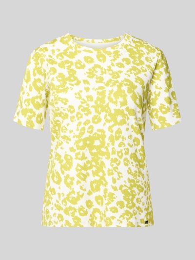 Produktfoto, T-Shirt im Allover-Look mit Rundhalsausschnitt von Marc Cain aus Baumwoll-Elasthan-Mix in Gelb und Weiß, Regular-Fit, Damen