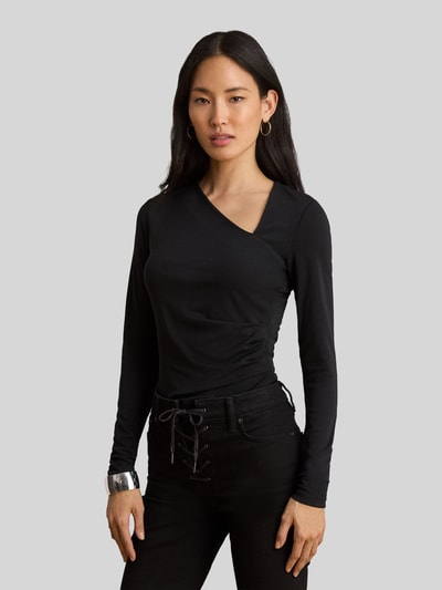 Lauren Ralph Lauren bluzka z długim rękawem o kroju slim fit z asymetrycznym dekoltem BLACK 4