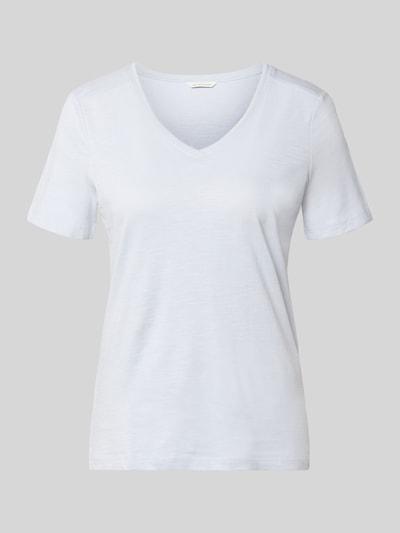 Produktfoto, Regular Fit T-Shirt aus reiner Baumwolle von Tom Tailor in Unifarbe, V-Ausschnitt, kurzarm, Flammgarn-Textur