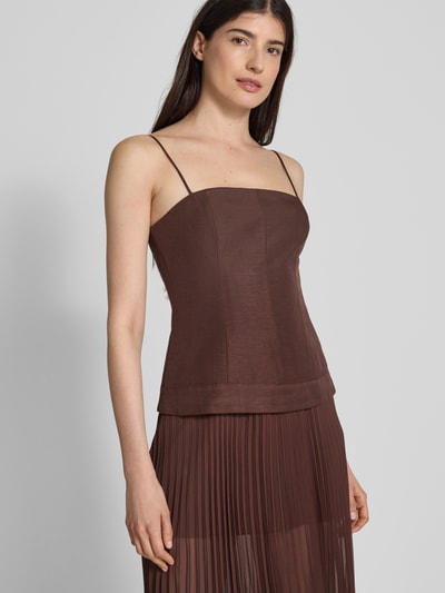 Forever New Sukienka koktajlowa lniana z plisami Czekoladowy 3